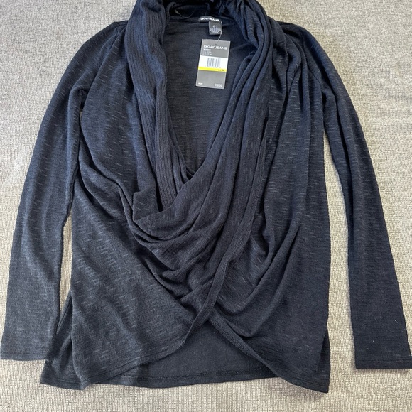 DKNY Women's Charcoal Drape Front Convertible Cardigan - Picture 9 of 9